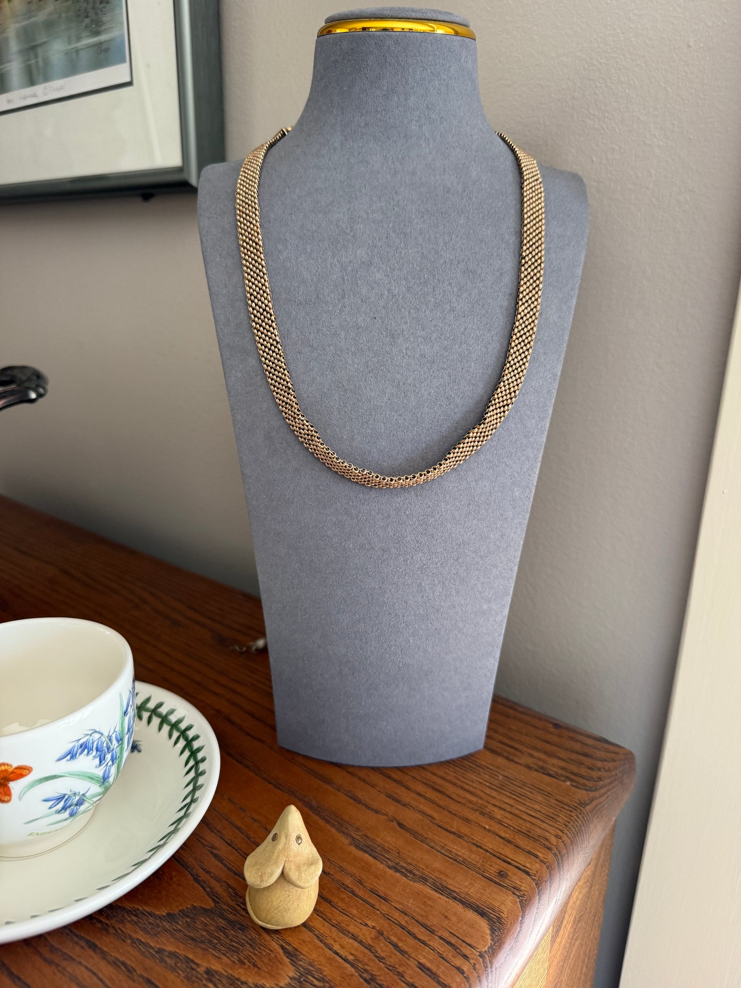 Antique Rosy Gold Filled Watch Book Chain Mesh Chainmail Wide Ornate Ends Dog Clip 21.5" 28.4g