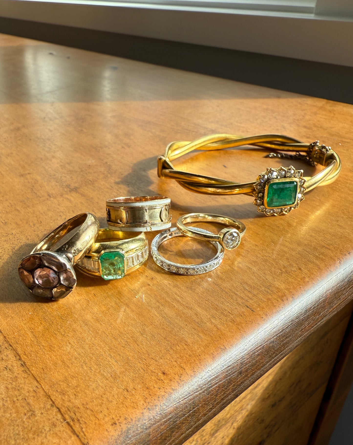 Chunky Green EMERALD Baguette Cut DIAMOND 6g 18k Gold Solid Vintage Gypsy Ring Domed Retro Wide Band Natural Geometric Stacker Man Unisex