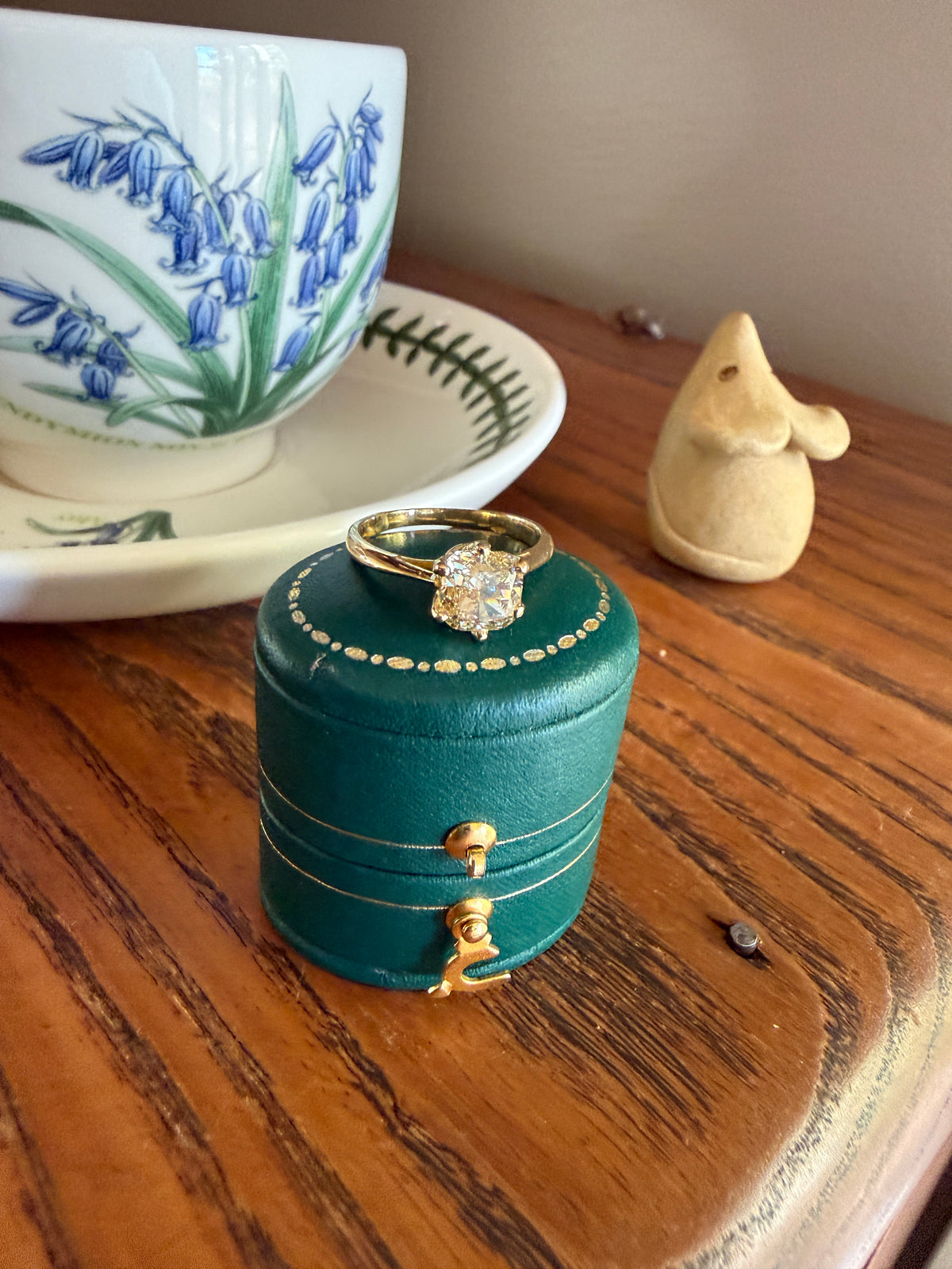 Fancy Brownish Yellow Eye Clean 1.52 Carat Cushion Cut DIAMOND Ring w/ CERT. French Vintage Solitaire 18k Gold Engagement Paris Find