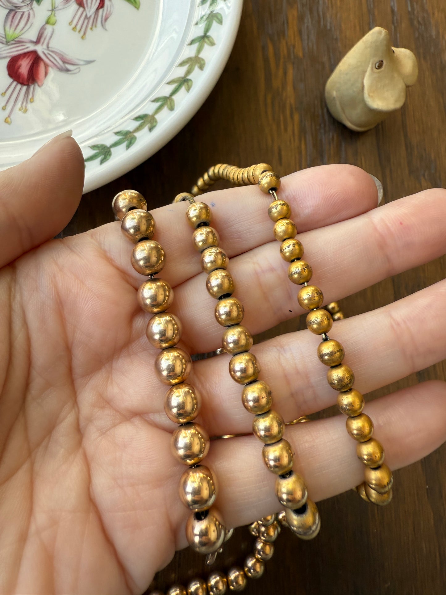 Antique Gold Filled Bead Necklace Chain #7 Small Uniform Choker 15.3g 14"