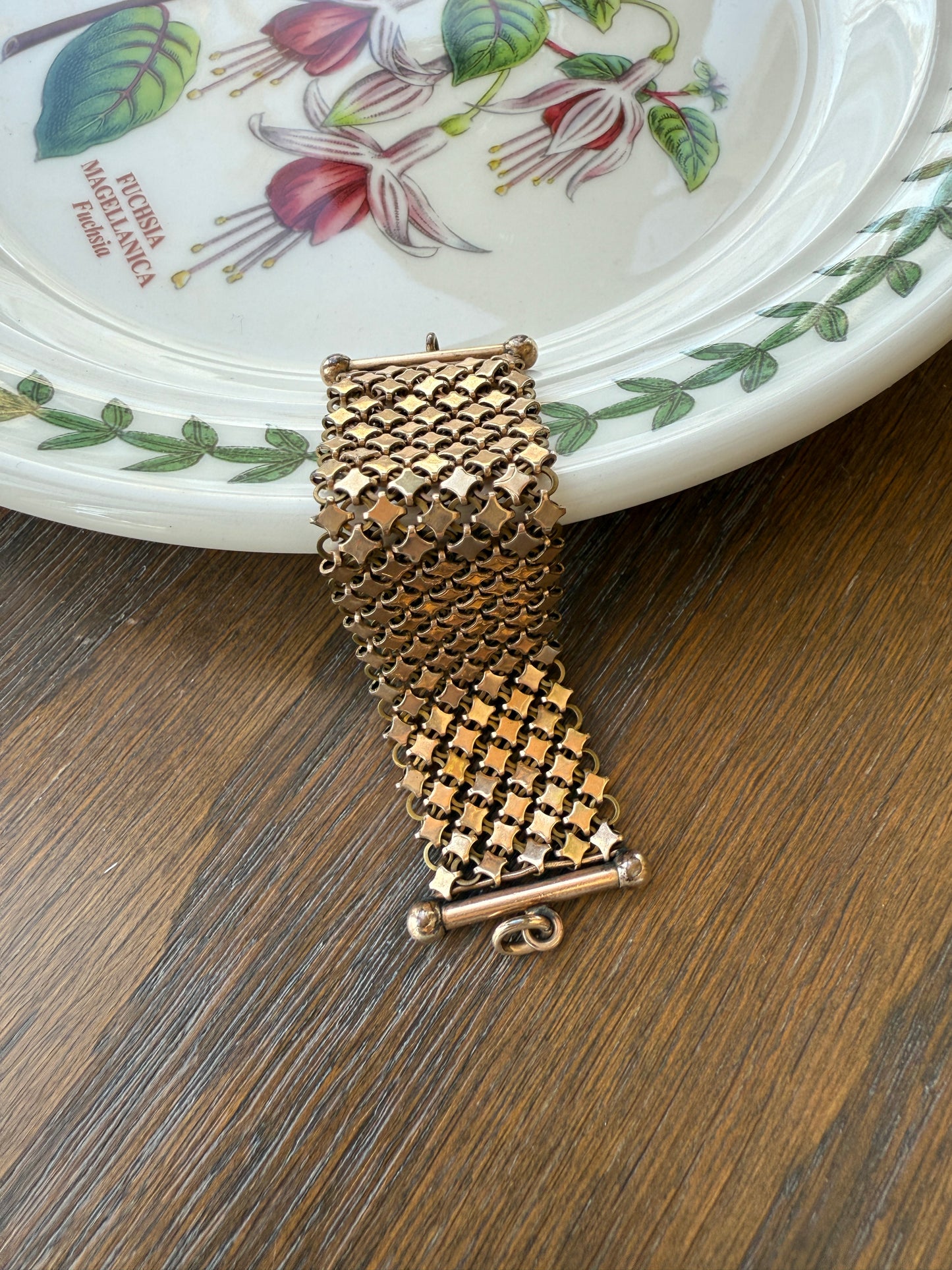 Antique Gold Filled Victorian Mesh Extender Connector Starburst Reversible Chain Mail 3.5x1" Strap 8.8g Watch Fob Barbell