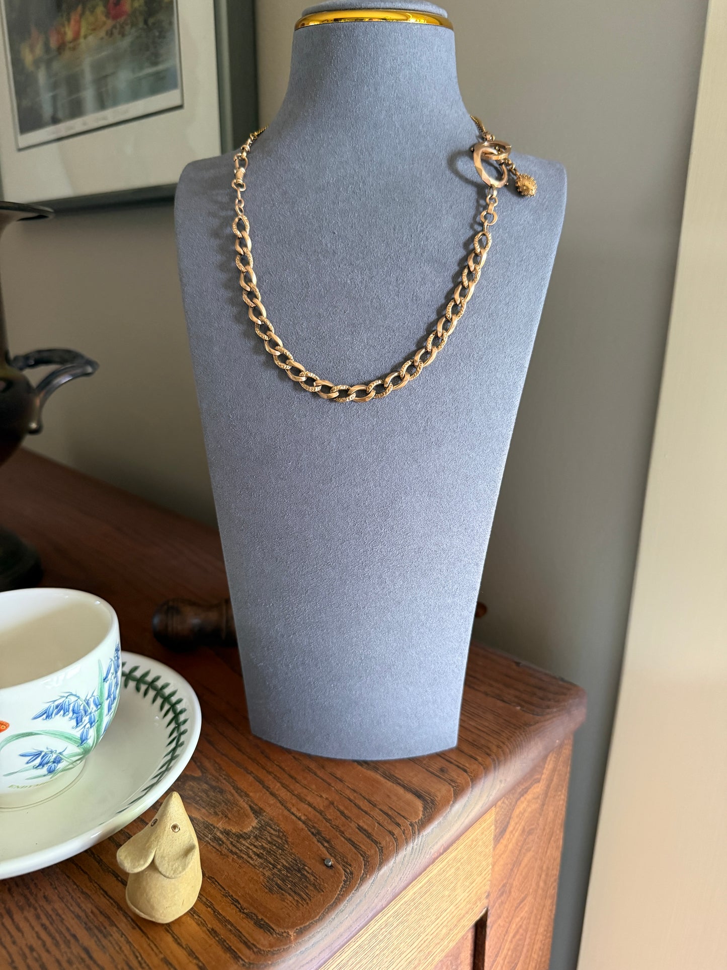 French Antique  14.4g 18k GOLD Solid Curb Embossed Link Watch Chain XL Faceted Spring Ring Dog Clip Extender Bracelet Connector