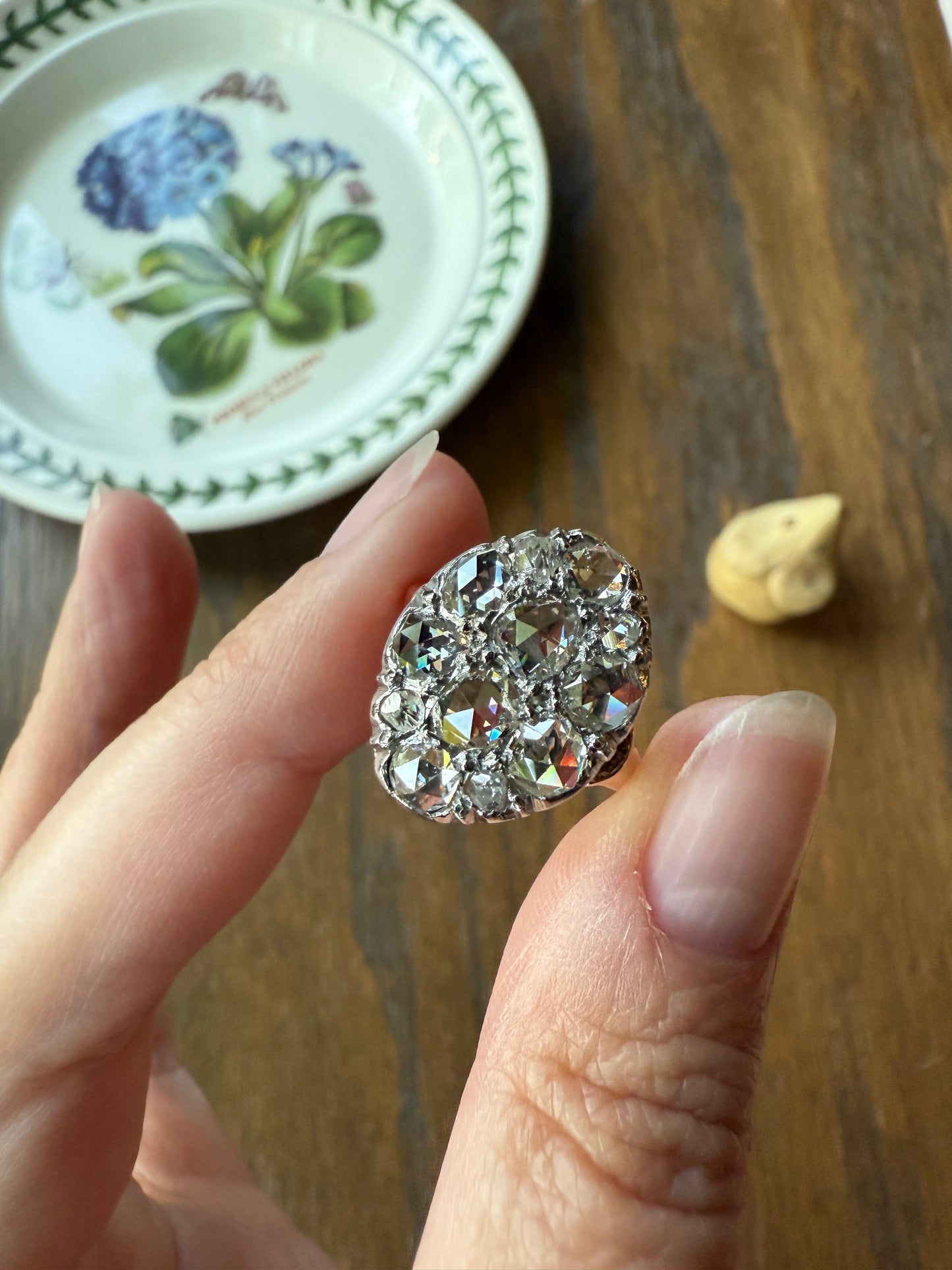 Extraordinary French Antique 3 Carat Scale Dutch Rose Cut DIAMOND 18k Gold Platinum Cluster Oval Stacker Rare Disco Ball Bauble