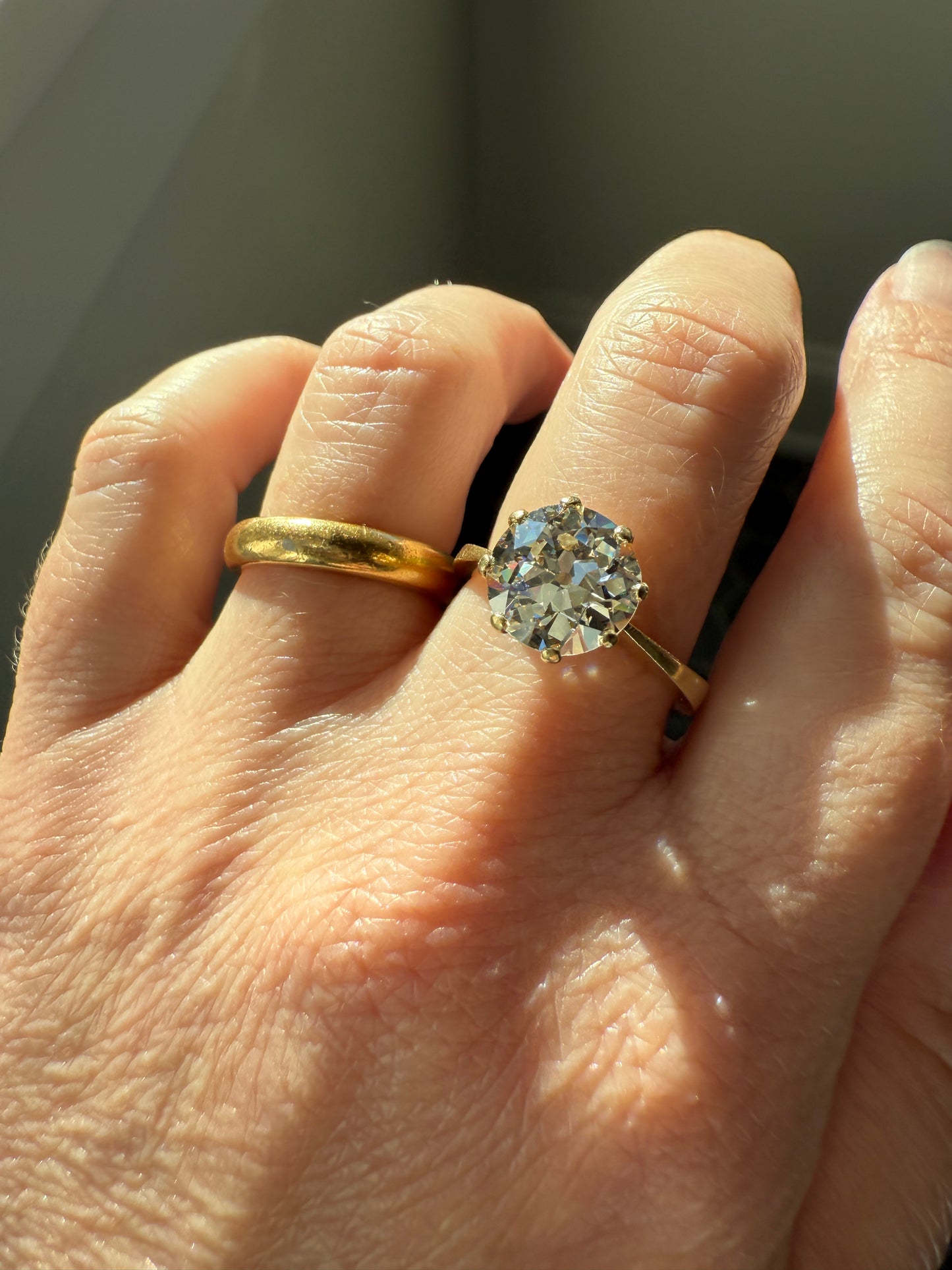 Exceptional Antique 2.6 CARAT Old European Cut DIAMOND Solitaire Engagement Ring 18k Gold Solid Yellow Tall Prong Setting Stacker