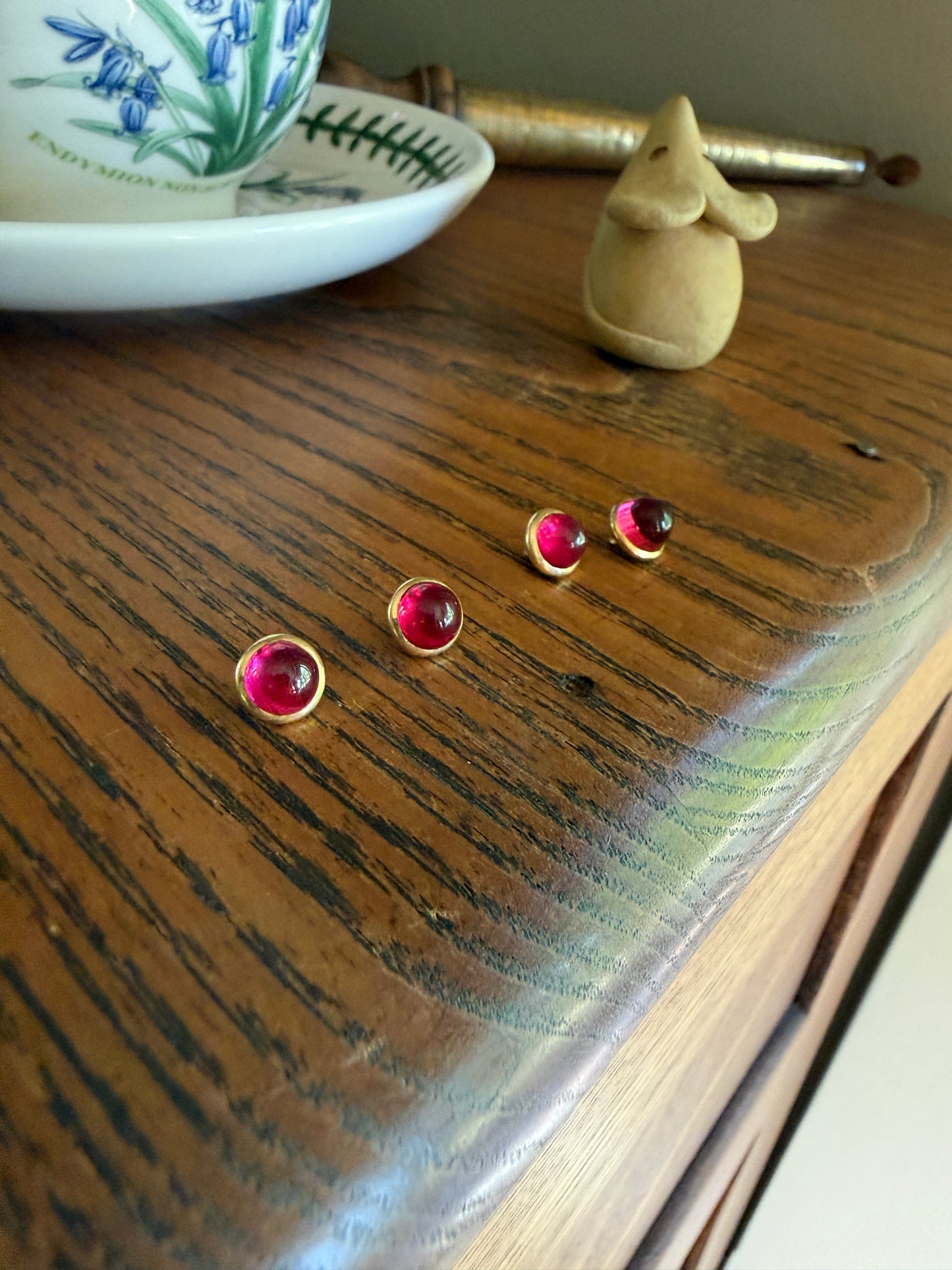 One Cabochon RUBY Bezel Set 18k Gold French Antique Parts Findings Charm Pendant Necklace Bracelet Earring Conversion 2 Left - Glow Pink Red