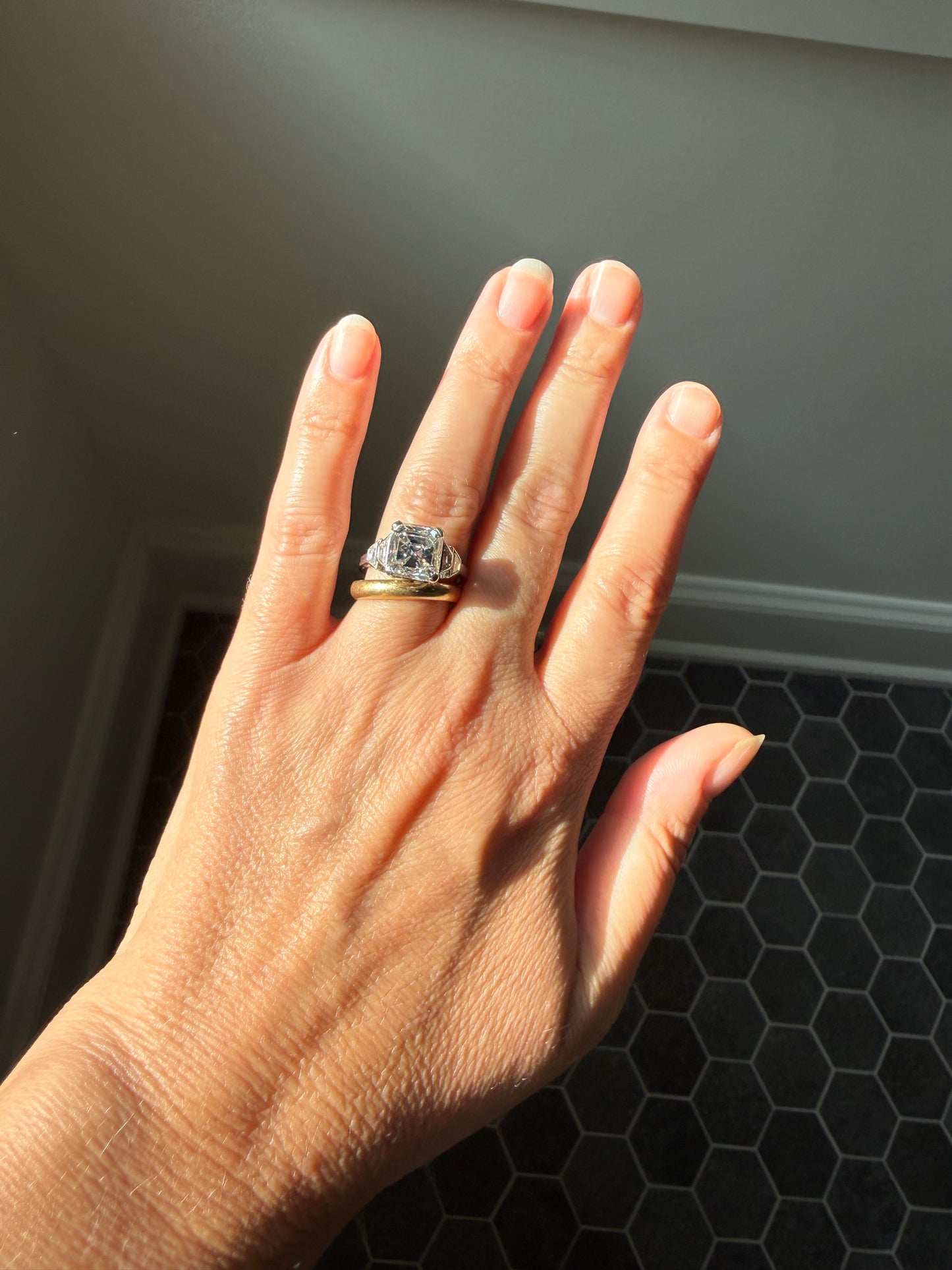 Exceptional 4 Carat Square Step Cut Diamond Solitaire Ring French PLATINUM w/ Trapezoid Accents Vintage to Art Deco 4.5Ctw Faces Eye CLEAN