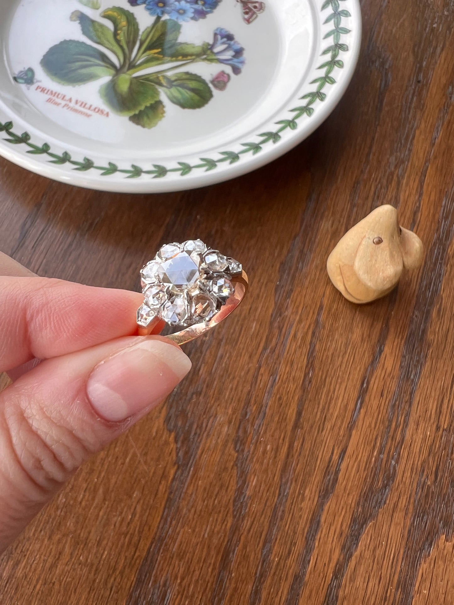 ANTIQUE 1.3 CARAT Rose Cut DIAMOND Clear Disco Daisy Cluster Ring French Victorian Era 18k Gold Platinum