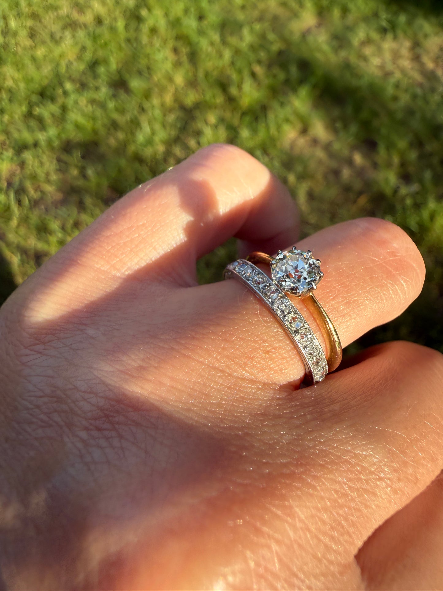 French Antique PLATINUM Chunky 1.5 Carat 29 Old Mine Cut Eternity Band Skinny Wedding Band Engraved Edwardian Stacker