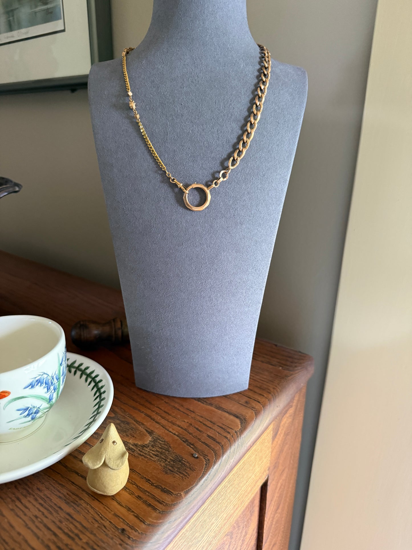 French Antique  14.4g 18k GOLD Solid Curb Embossed Link Watch Chain XL Faceted Spring Ring Dog Clip Extender Bracelet Connector
