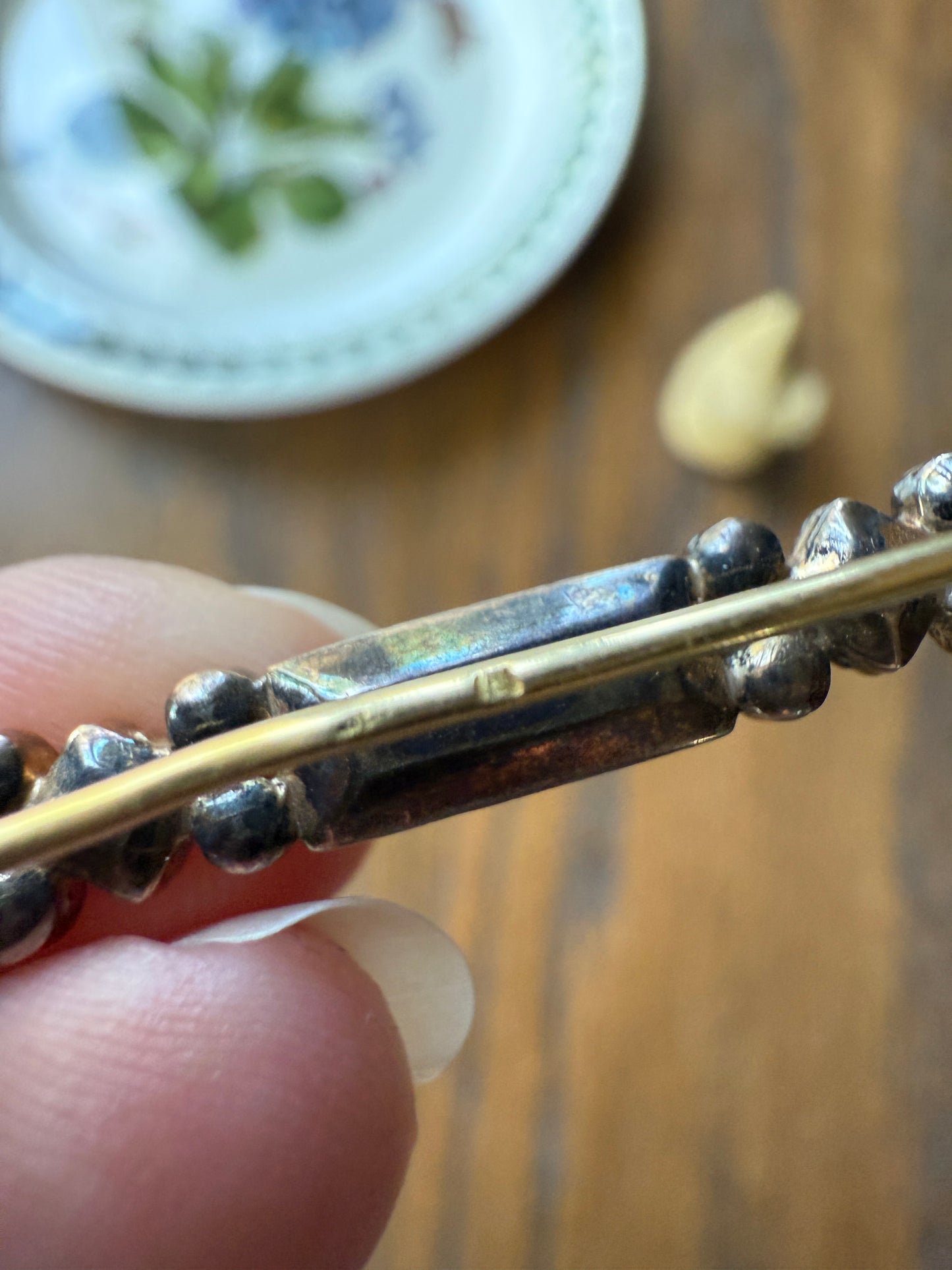 PERPIGNAN Garnet Purple Pink Bar Line Brooch for Pendant Conversion French Antique Victorian 18k Gold Extender Connector Triangle Cut