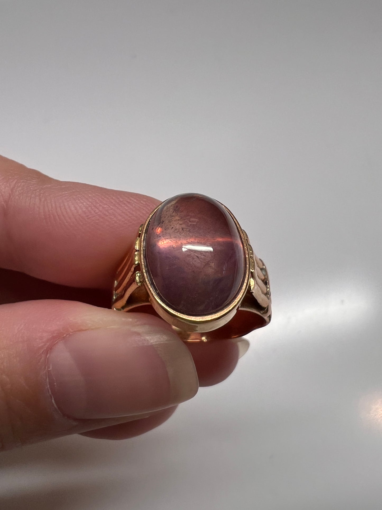 Glowing Natural CHRYSOBERYL Dusty Rose PINK Iridescent French Antique Ring 18k Rose Gold