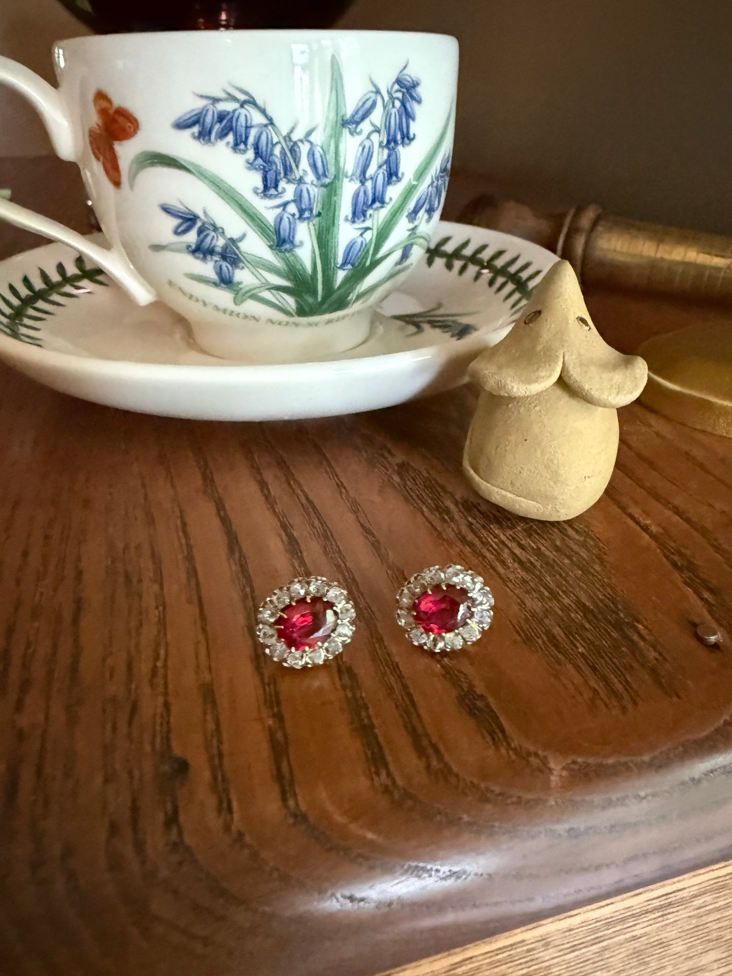French Antique 18k Gold Red Paste Halo Rose Cut Diamond Earrings Victorian Faux Ruby Garnet Studs
