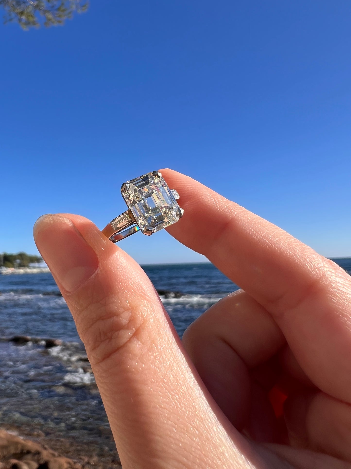 Exceptional Eye CLEAN 4 Carat Emerald Cut DIAMOND Solitaire Ring French PLATINUM Baguette Accents Vintage to Art Deco Retro Era w/ Cert Rare