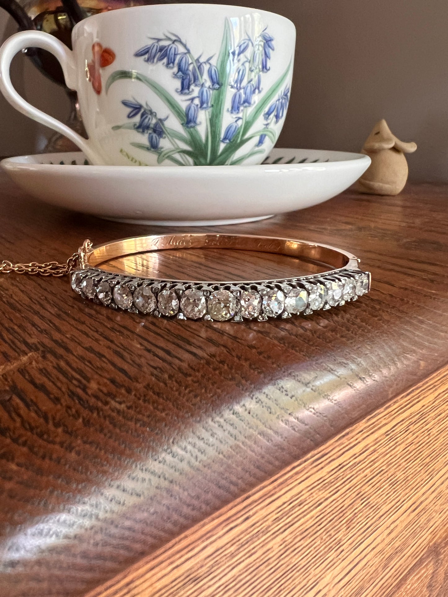 Amazing Antique 6 CARAT Old Mine Cut DIAMOND Encrusted Hinged Bangle Bracelet 18k Gold Rose Cut Spacers Gemset Prong Victorian