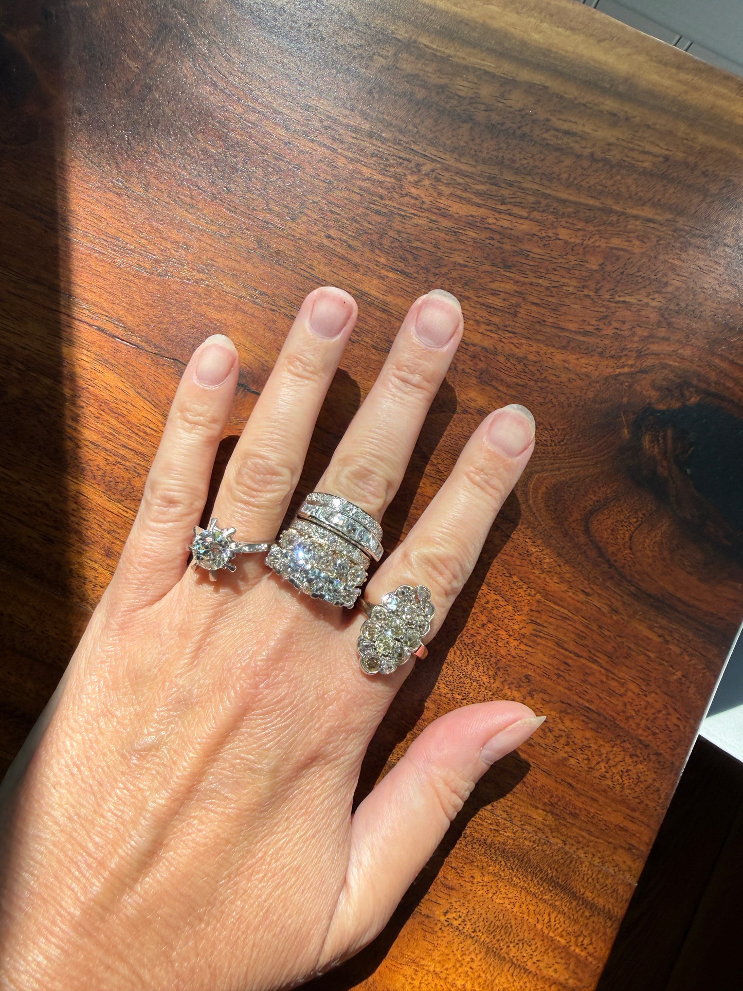Unique Vintage 2.4 Carats Old Mine Cut DIAMOND Sunburst Ring Solitaire Engagement 18k White Gold & Platinum Architectural Claw Prongs ooak