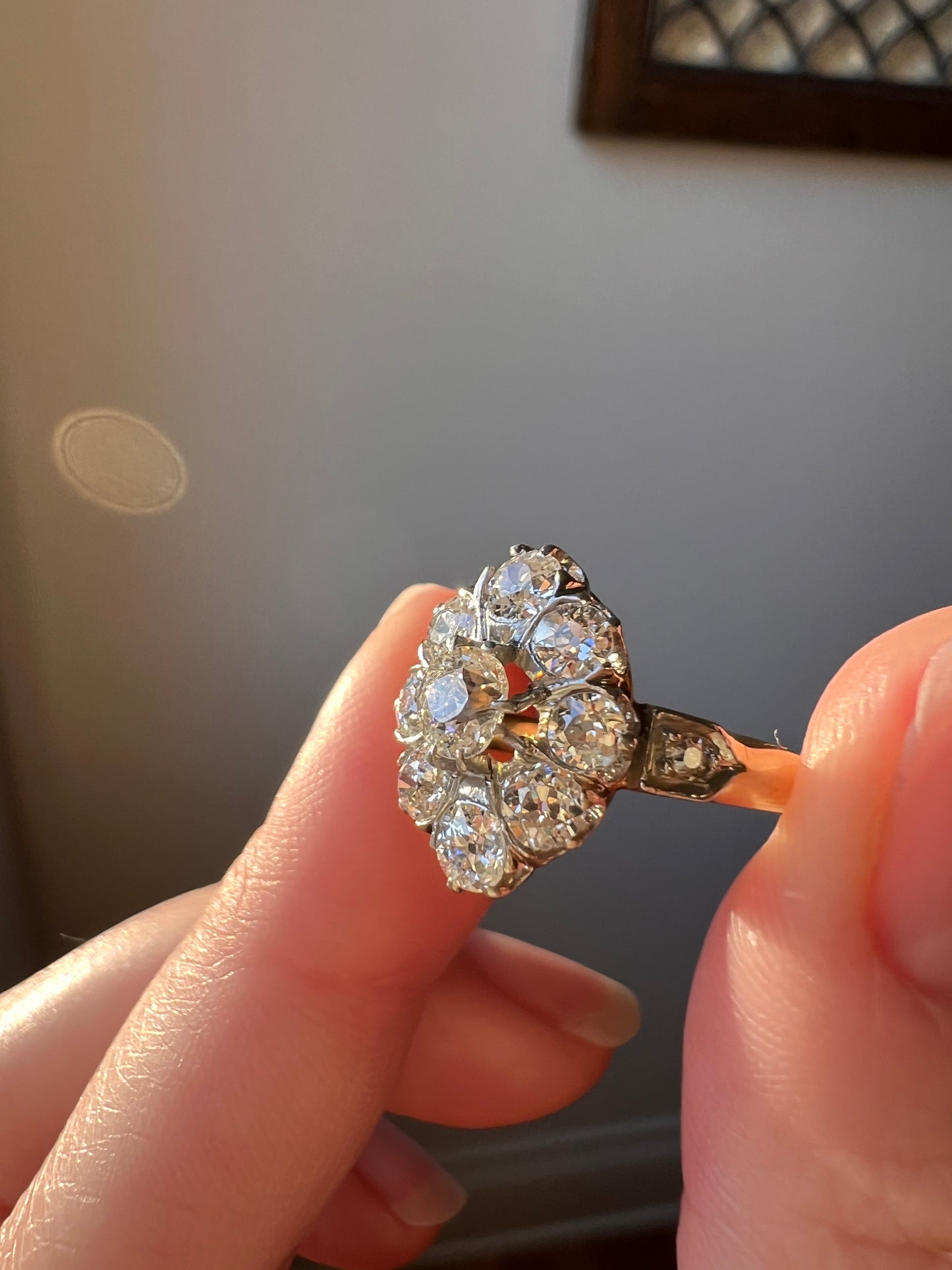 ANTIQUE 1.4 Carat 11 Old Mine Cut DIAMOND Daisy Cluster Ring 18k Gold & PLATiNUM Belle Epoque