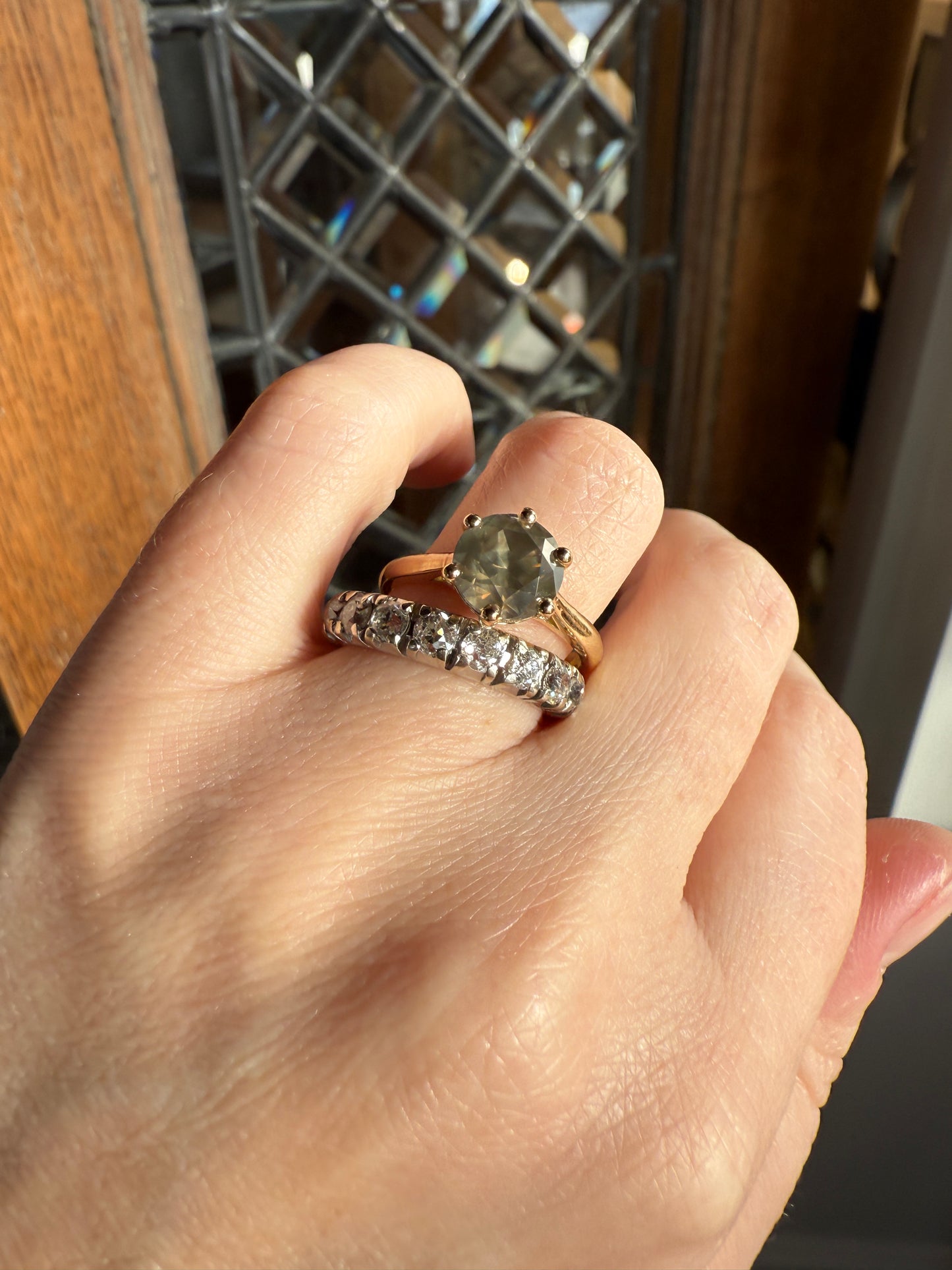 Fancy Intense Yellowish Gray Natural Diamond 2.4 Carat Solitaire Ring Smoky Inner Glow Aura French Vintage 18k Gold Unique Engagement Ooak