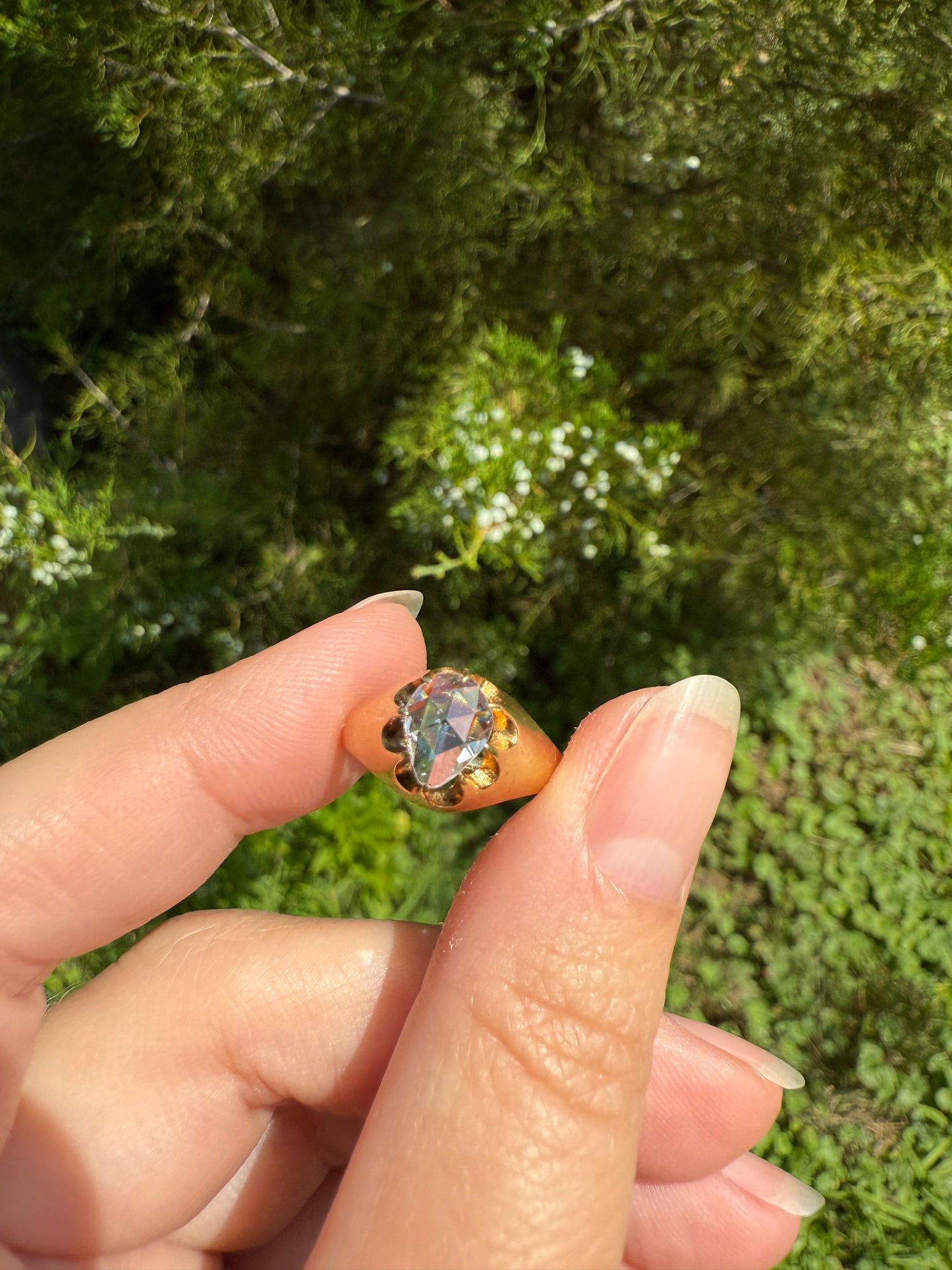 Special PEAR Open Back Rose Cut DIAMOND Original Antique Solitiare 18k Gold Buttercup Belcher Glowing Setting