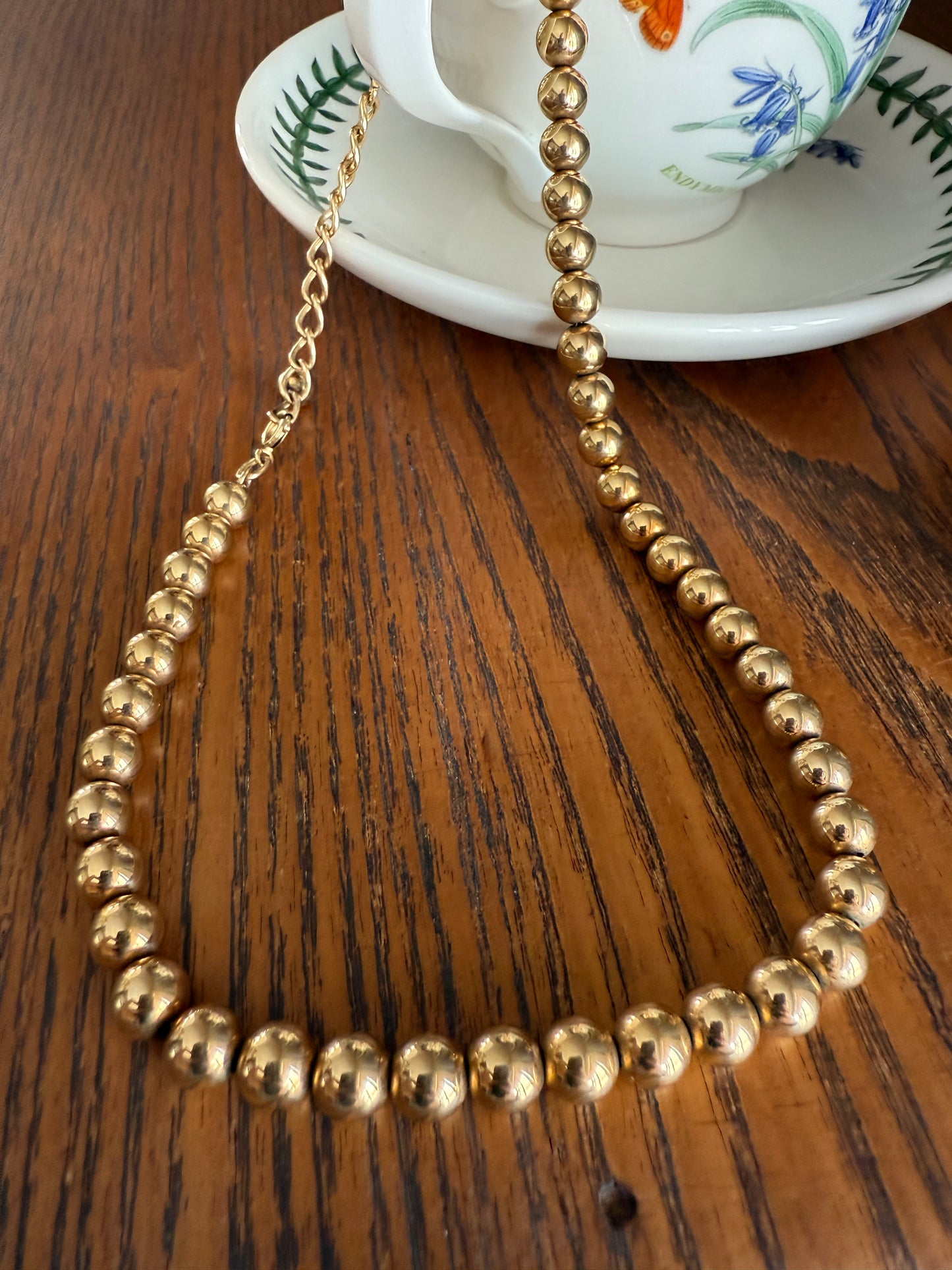 Antique Gold Filled Bead Necklace Chain #5 Large Uniform 22.5g Adjustable 11-16 Inch Choker Collar