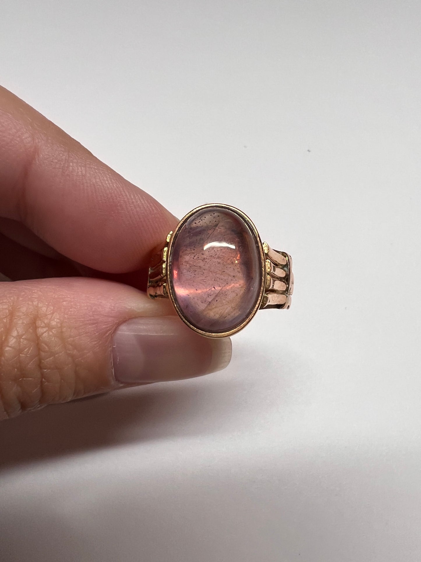 Glowing Natural CHRYSOBERYL Dusty Rose PINK Iridescent French Antique Ring 18k Rose Gold