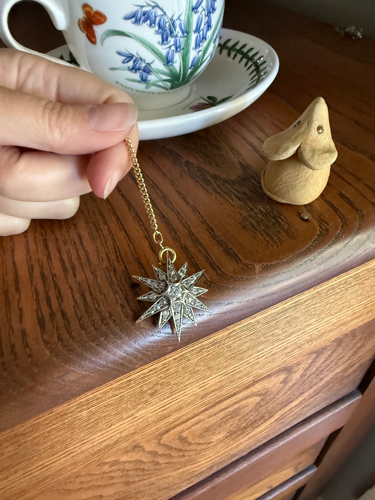 STAR Antique CONVERTIBLE Pendant Hair Pin Brooch BOXED 1 1/4 Carat Old Mine Cut Diamond Cluster 14k Gold Silver Victorian Gift Bridal 1.25Ct