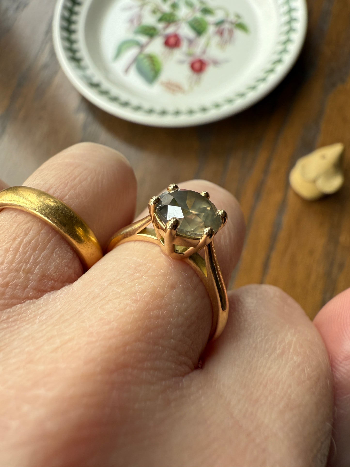 Fancy Intense Yellowish Gray Natural Diamond 2.4 Carat Solitaire Ring Smoky Inner Glow Aura French Vintage 18k Gold Unique Engagement Ooak