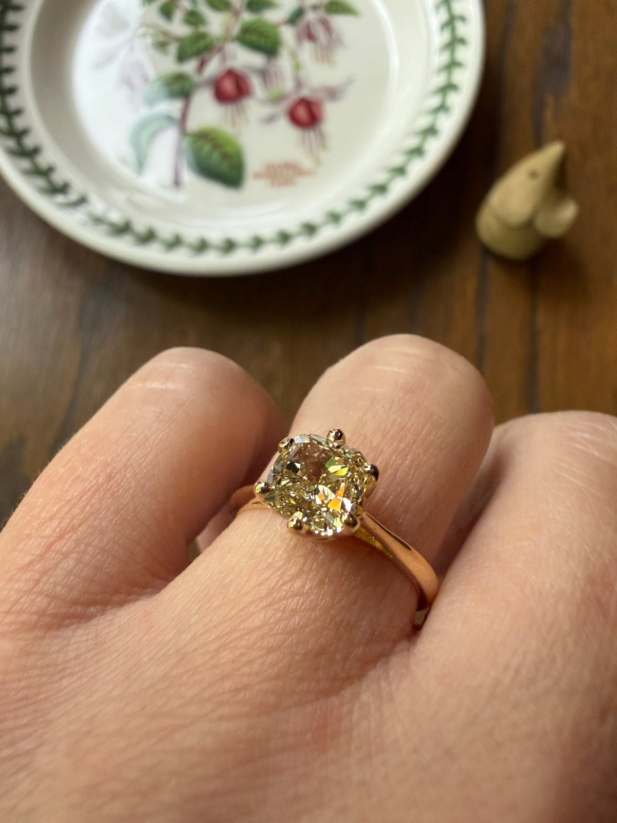 Fancy Brownish Yellow Eye Clean 1.52 Carat Cushion Cut DIAMOND Ring w/ CERT. French Vintage Solitaire 18k Gold Engagement Paris Find