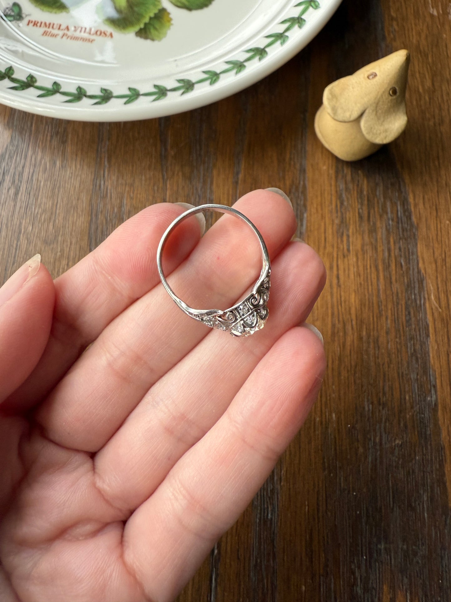 PLATINUM 1.7Ctw Art Deco Eye CLEAN Old European Cut Diamond Solitaire Engagement Ring w/ Wedding Set Wrap Encrusted Leaf Prong Antique c1928