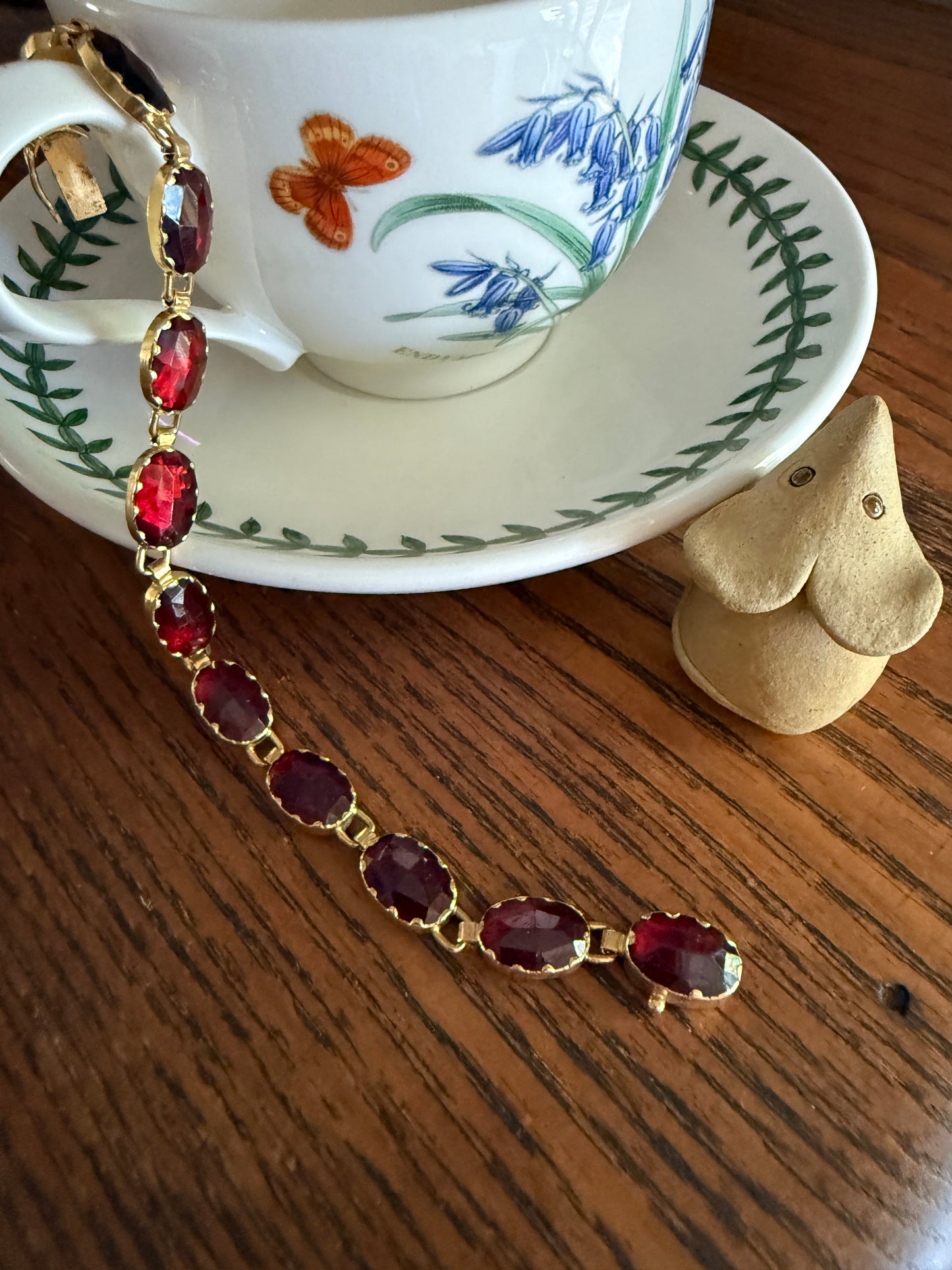 Vintage French Perpignan GARNET Riviere Eternity Bracelet 18k Gold Large Oval Bezel Set Rose Cut Closed Back Glowing Crimson Red Riviera