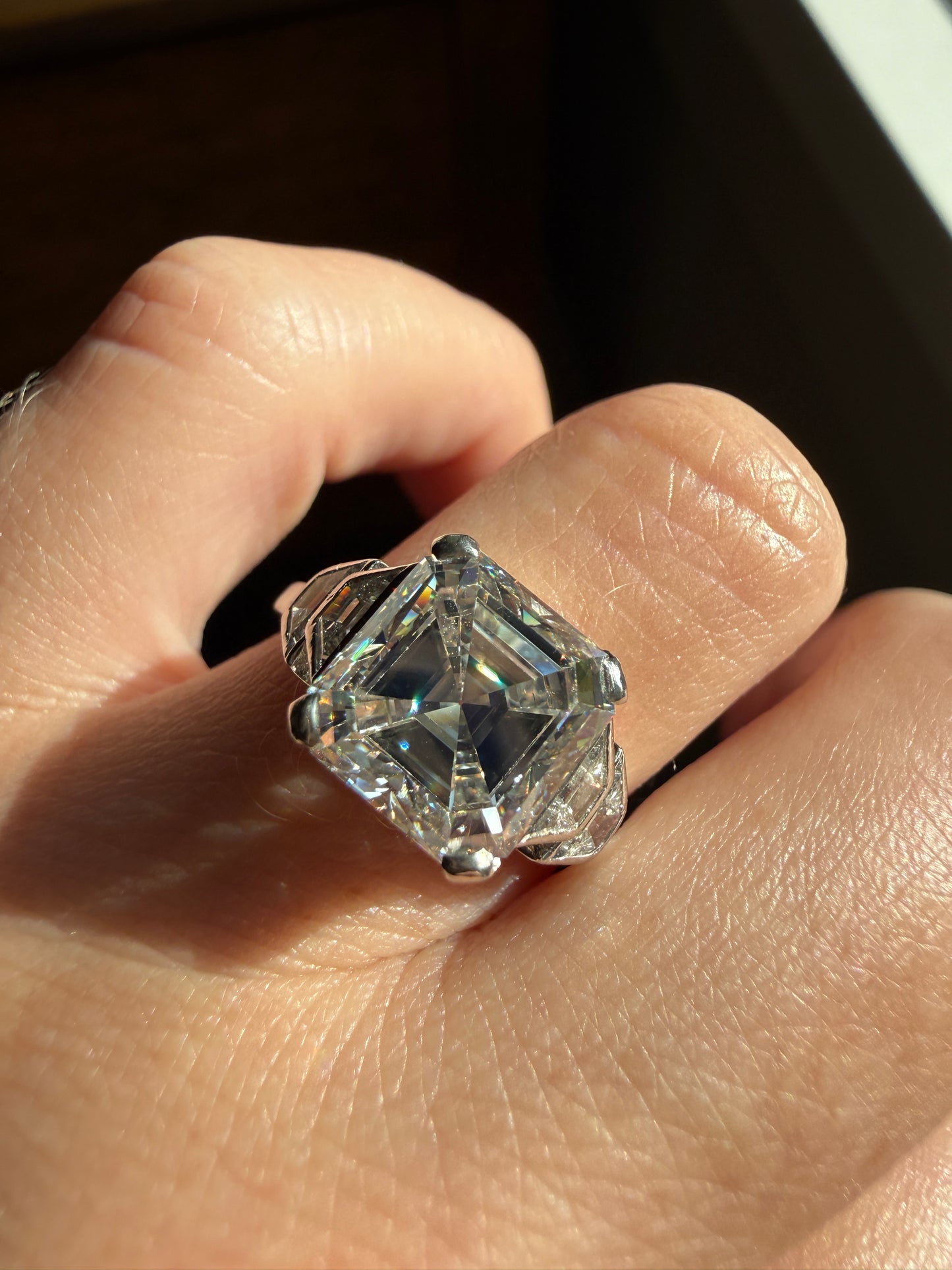 Exceptional 4 Carat Square Step Cut Diamond Solitaire Ring French PLATINUM w/ Trapezoid Accents Vintage to Art Deco 4.5Ctw Faces Eye CLEAN
