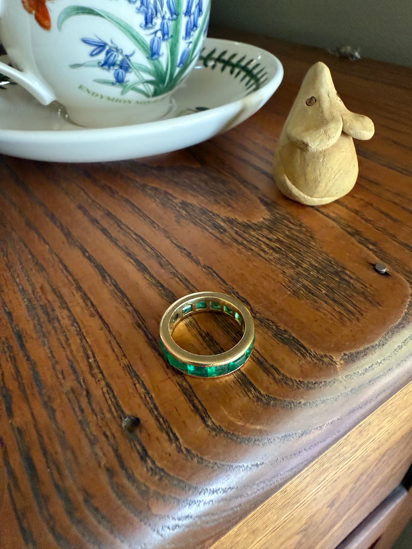 Vintage 5mm Channel Set 14 EMERALD Full ETERNITY Band Ring 18k Gold 2.25 Carat Skinny Line Stacker French Chunky Green