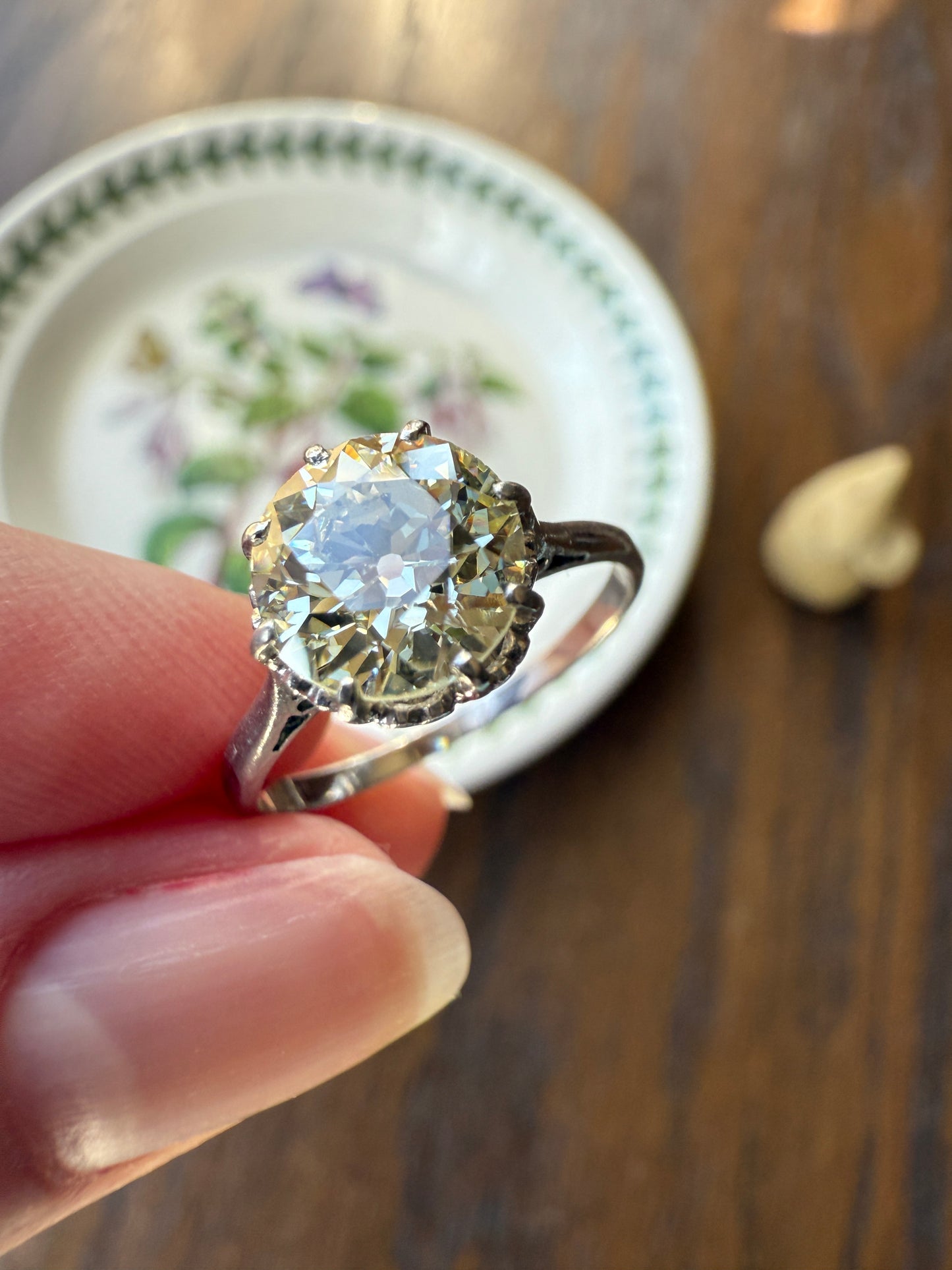 Antique Eye Clean Two Carat Warm Pale Yellow Natural Old European Cut DiAMOND Solitaire Ring Platinum Engagement All Original Edwardian Setting 2Ctw
