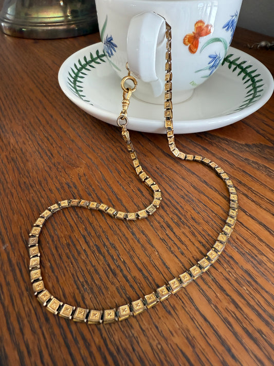 Antique Gold Filled Victorian Book Chain Square X Stamped U Link 11.1g Watch Chain Dog Clip 18 1/8"