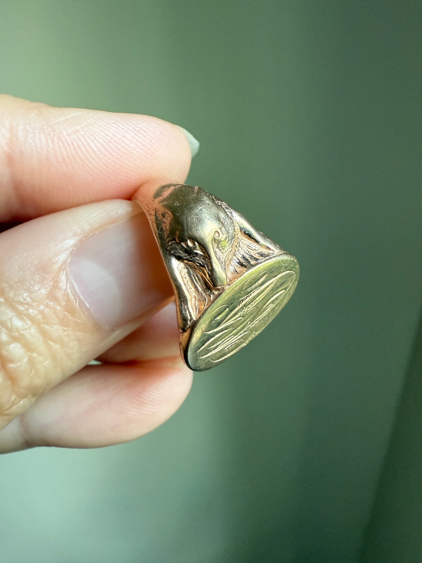 FOX or WOLF Figural Signet 8.5g 10k Rose Gold Antique Animal Ring Chunky Band Sturdy Heavy Unisex