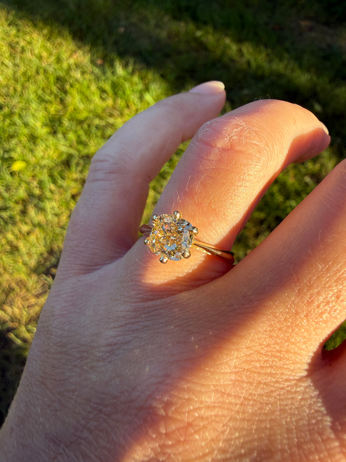 Fancy Brownish Yellow Eye Clean 1.52 Carat Cushion Cut DIAMOND Ring w/ CERT. French Vintage Solitaire 18k Gold Engagement Paris Find