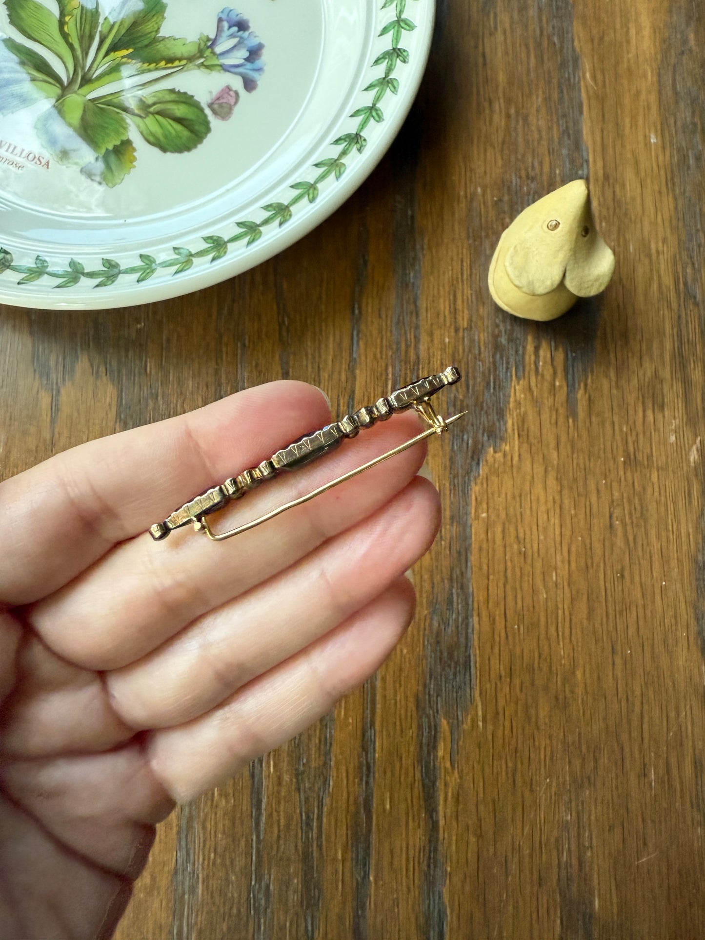 PERPIGNAN Garnet Purple Pink Bar Line Brooch for Pendant Conversion French Antique Victorian 18k Gold Extender Connector Triangle Cut