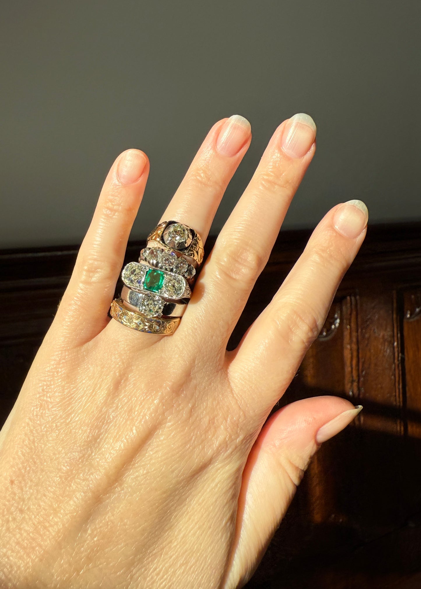 Chunky One Carat Old Mine Cut DIAMOND Solitaire Georgian to Early Victorian Open Back Antique 18k Gold Silver Collet Ornate Stacker OMC
