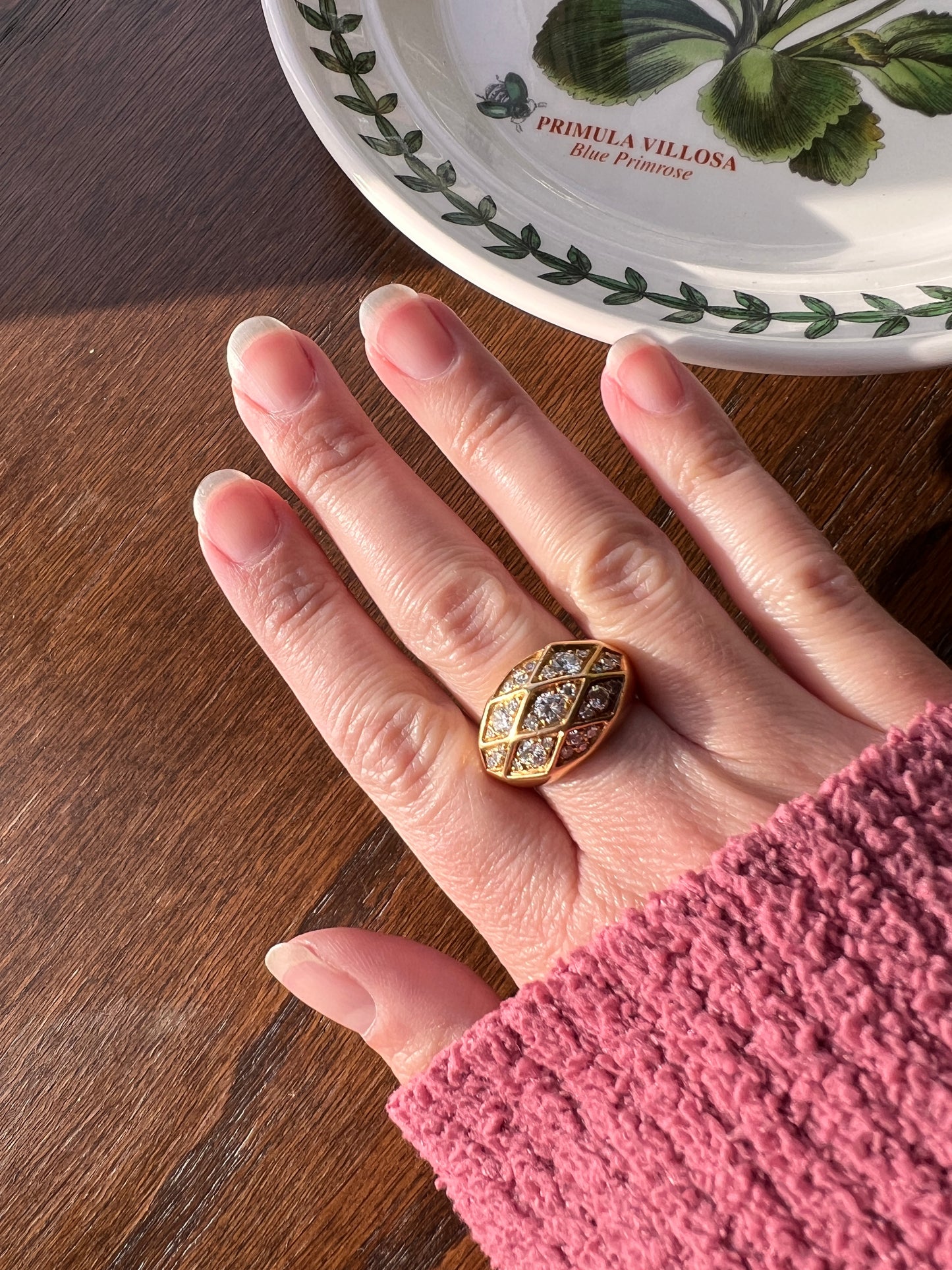 CHUNKY 1 Carat Geodesic Dome Ring 9g 18k Gold Bombe Band 29 Diamond Honeycomb Ring Heavy Retro Vintage