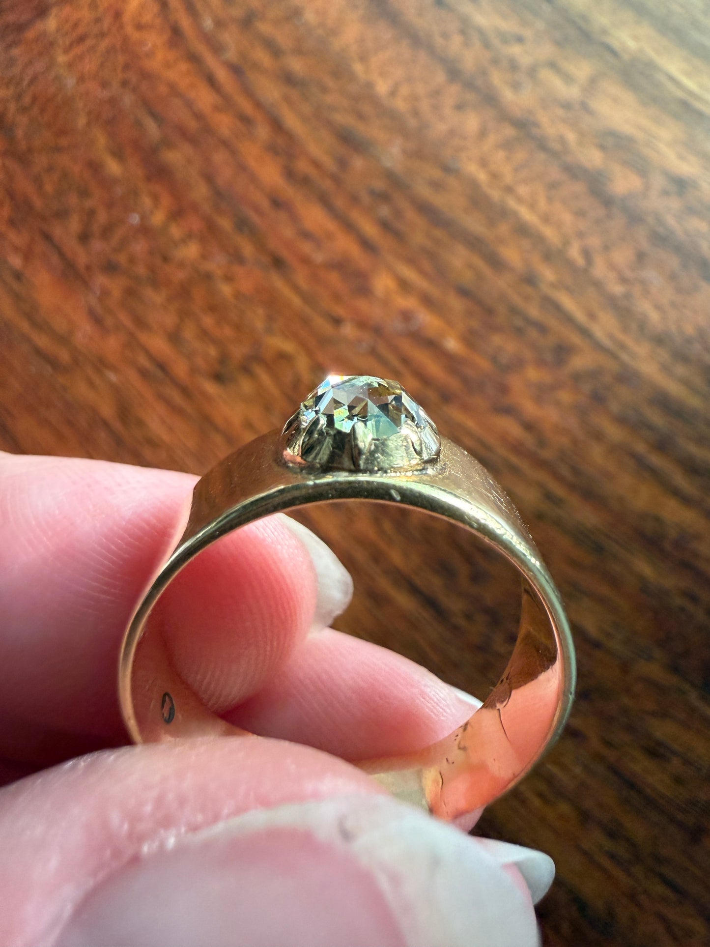 CHUNKY Antique Dome 5.9mm Rose Cut Diamond Ring 8.3mm Wide Cigar Band 4.5g 18k Gold Unisex Stacker Peachy Golden Champagne Disco Ball Collet