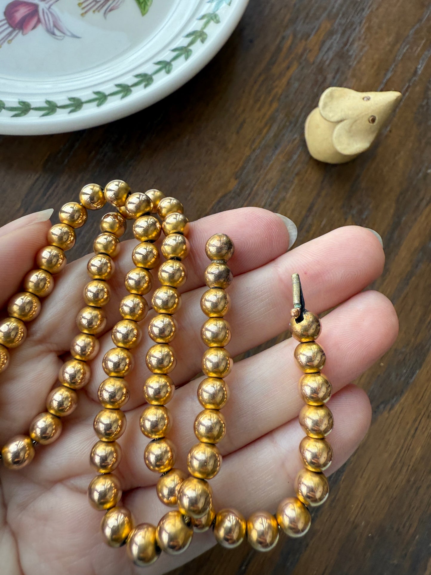 Antique Gold Filled Bead Necklace Chain #3 Uniform Size Medium 15" 26.7g Choker