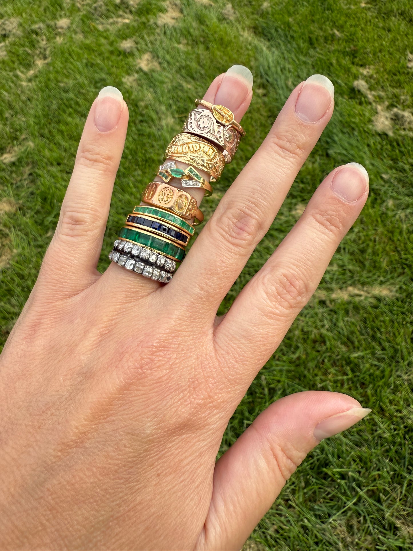Antique 1.25 Carat Chunky Old Mine Cut DIAMOND Georgian 10k Gold Half Hoop Cigar Band Double Row Ring
