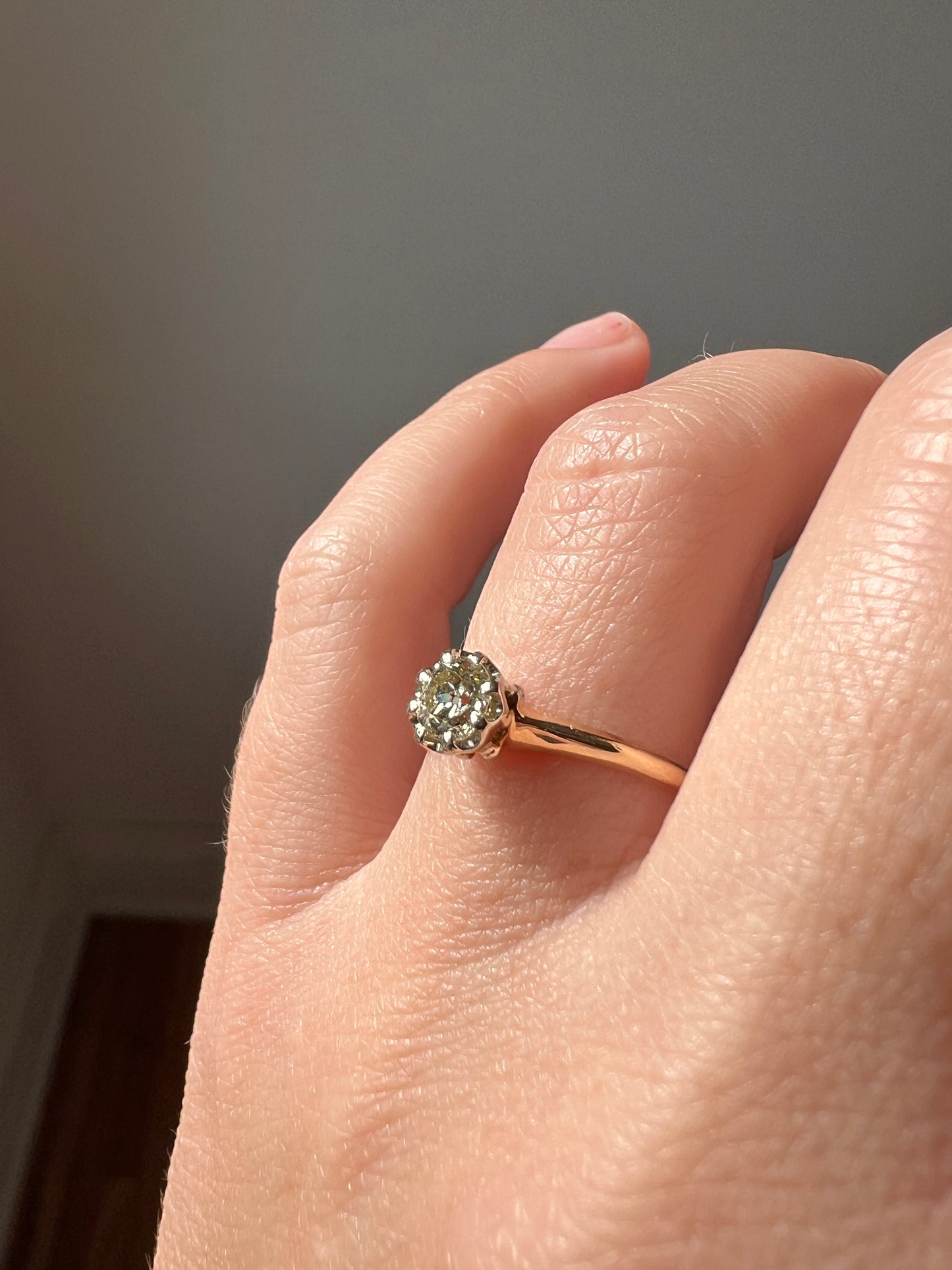 ANTIQUE .4 Carat Pale Yellow Old MiNE Cut DIAMOND Ring 14k Gold Solitaire Engagement Minimalist Stacker