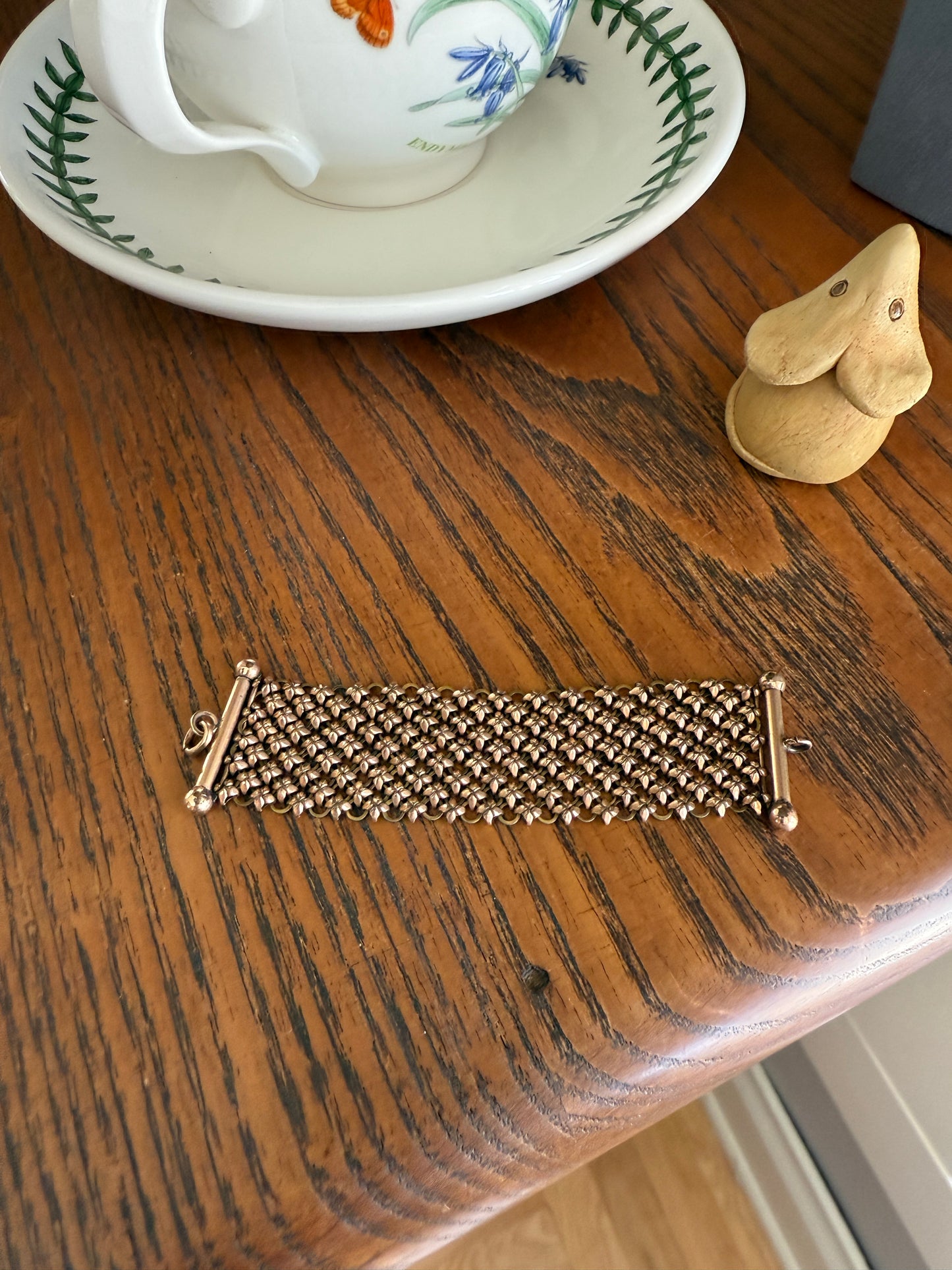 Antique Gold Filled Victorian Mesh Extender Connector Starburst Reversible Chain Mail 3.5x1" Strap 8.8g Watch Fob Barbell