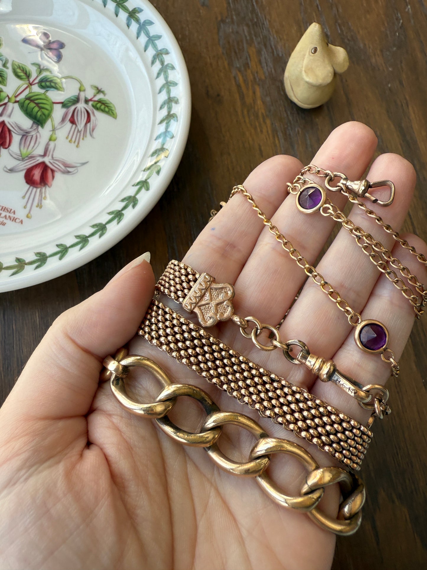 Antique Brassy Gold Filled XL Curb Link Chunky Bracelet 19.5g 7.25"