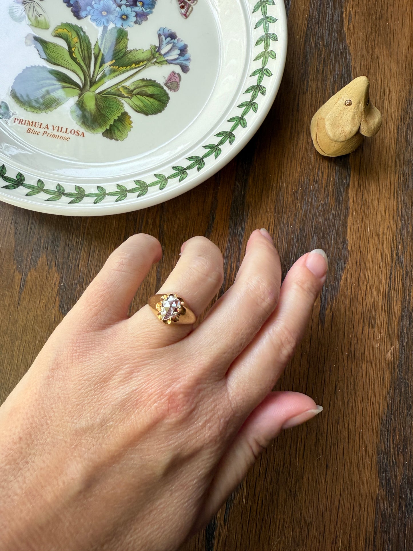 Special PEAR Open Back Rose Cut DIAMOND Original Antique Solitiare 18k Gold Buttercup Belcher Glowing Setting