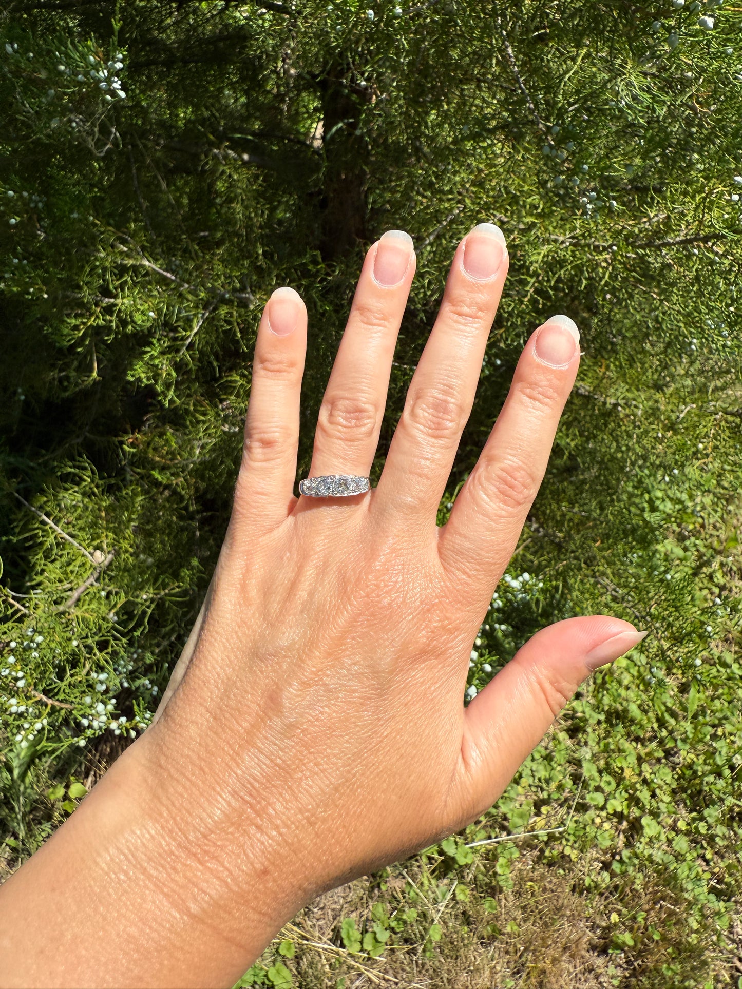 Antique 1.25 Carat Eye Clean Four Stone Old Mine Cut Diamond 18k White Gold French Band
