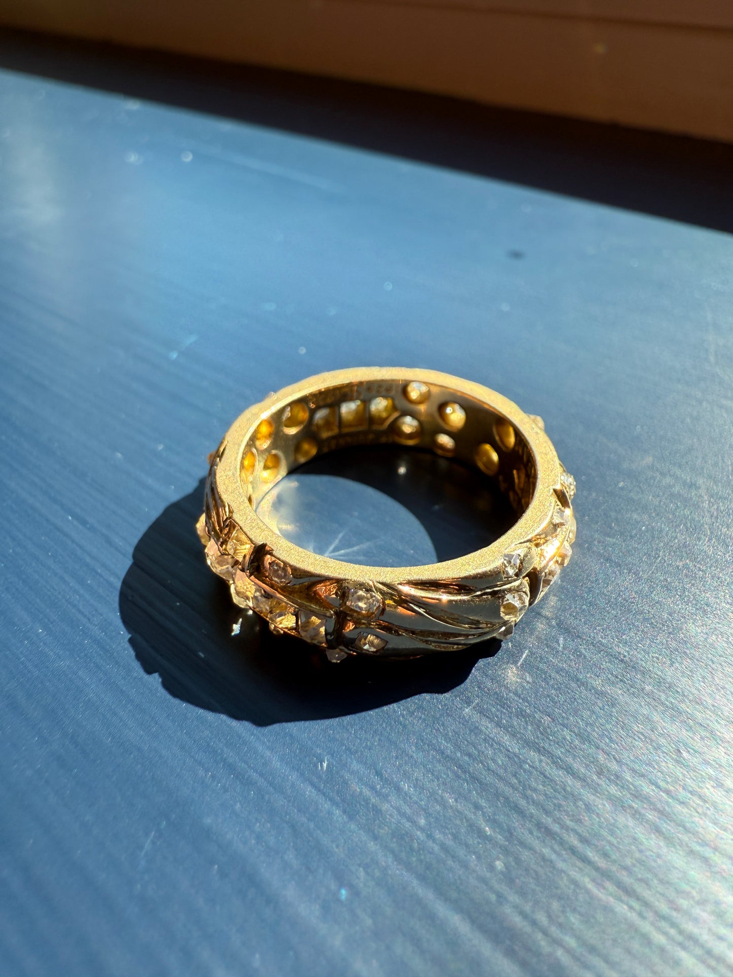 HEAVY One of a Kind Chunky Elongated 1.5ctw Old Mine Cut DIAMOND Encrusted Eternity Band French c1939 Ring 9.6g 18k Gold Anniversary? Dated