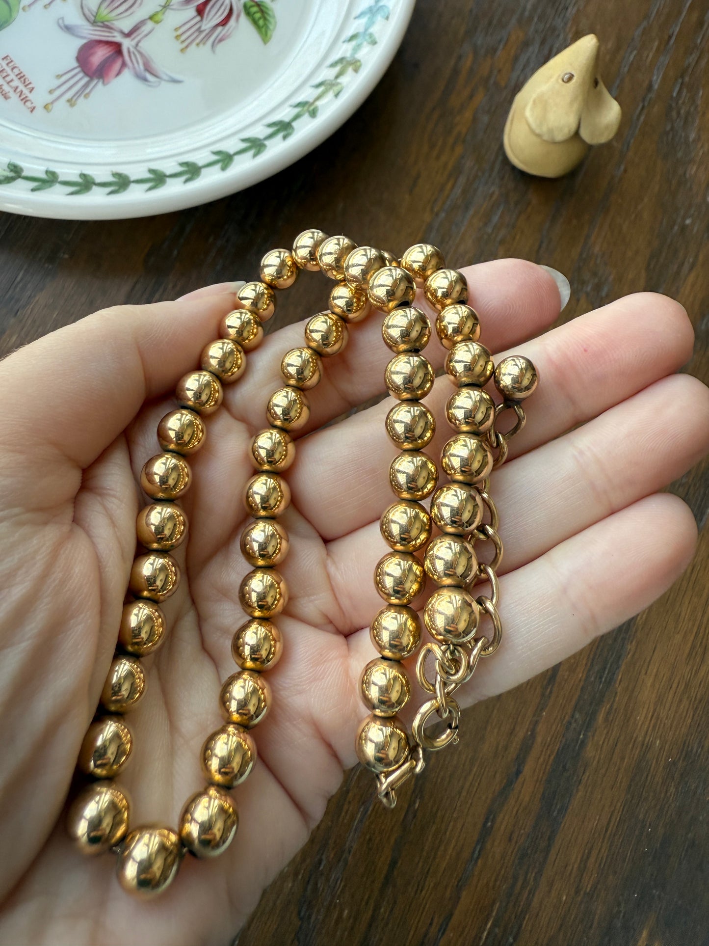 Antique Gold Filled Bead Necklace Chain #5 Large Uniform 22.5g Adjustable 11-16 Inch Choker Collar