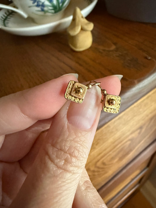 Dormeuse Dangle Earrings French ANTIQUE " FIX " Brand Rose Gold Fill Ball Rivet Bead Geometric