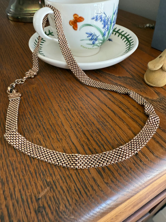 Antique Rosy Gold Filled Watch Book Chain Mesh Chainmail Wide Ornate Ends Dog Clip 21.5" 28.4g
